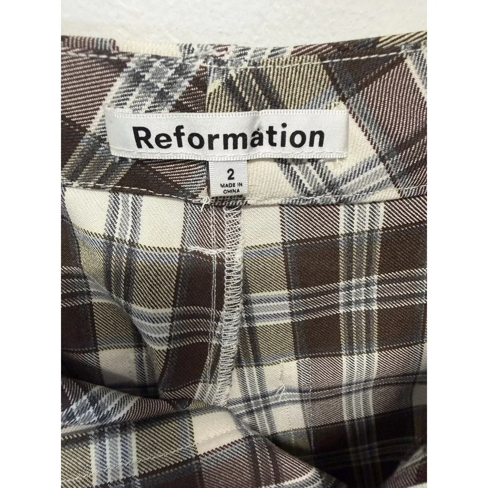 Reformation Y2K Women’s Franklin brown Plaid Straight Leg Pants Rayon Sz 2 - Picture 15 of 16